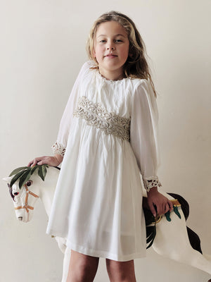 Paris Dress in White with Hand-Crocheted Belt in Lurex