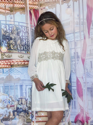 Paris Dress in White with Hand-Crocheted Belt in Lurex