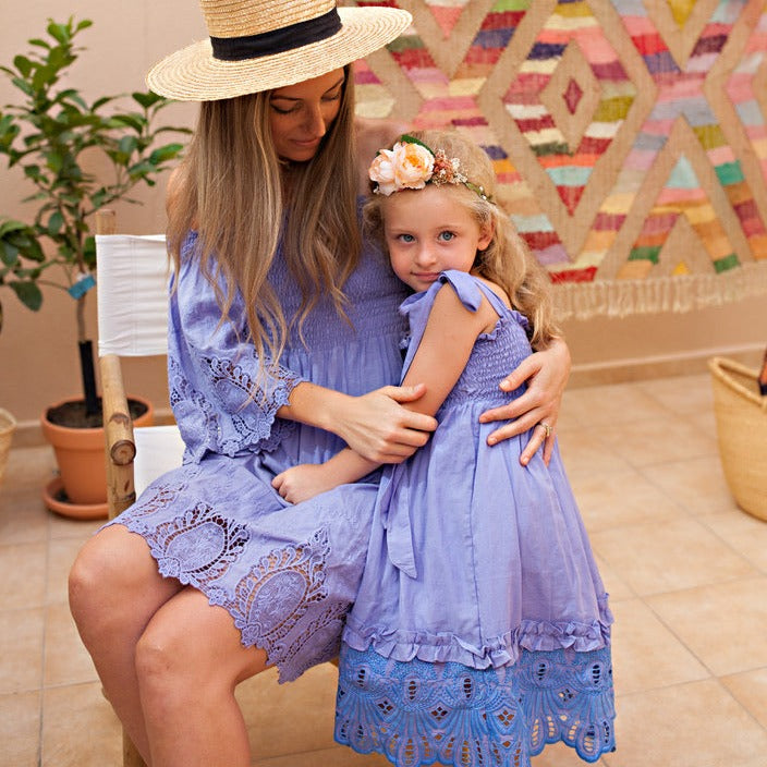 Parisienne Off-Shoulder Mama Dress in Periwinkle blue