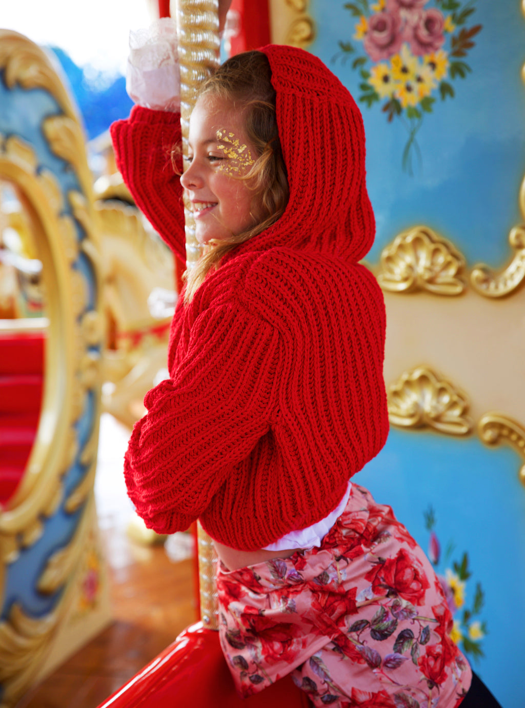 London Hoodie Sweater in Red - Hand Knitted