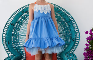 Alicante dress in blue with french lace