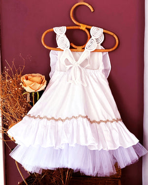Mellieha Dress in White with Metallic Lurex Crochet