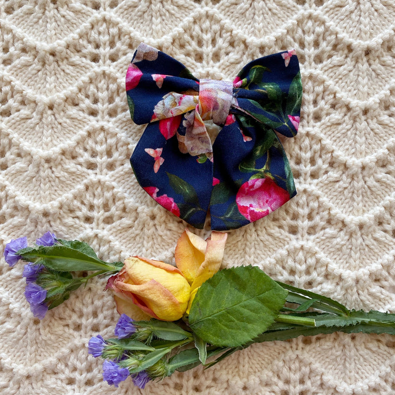 Winter Floral Bow Hair clip - Handmade with love