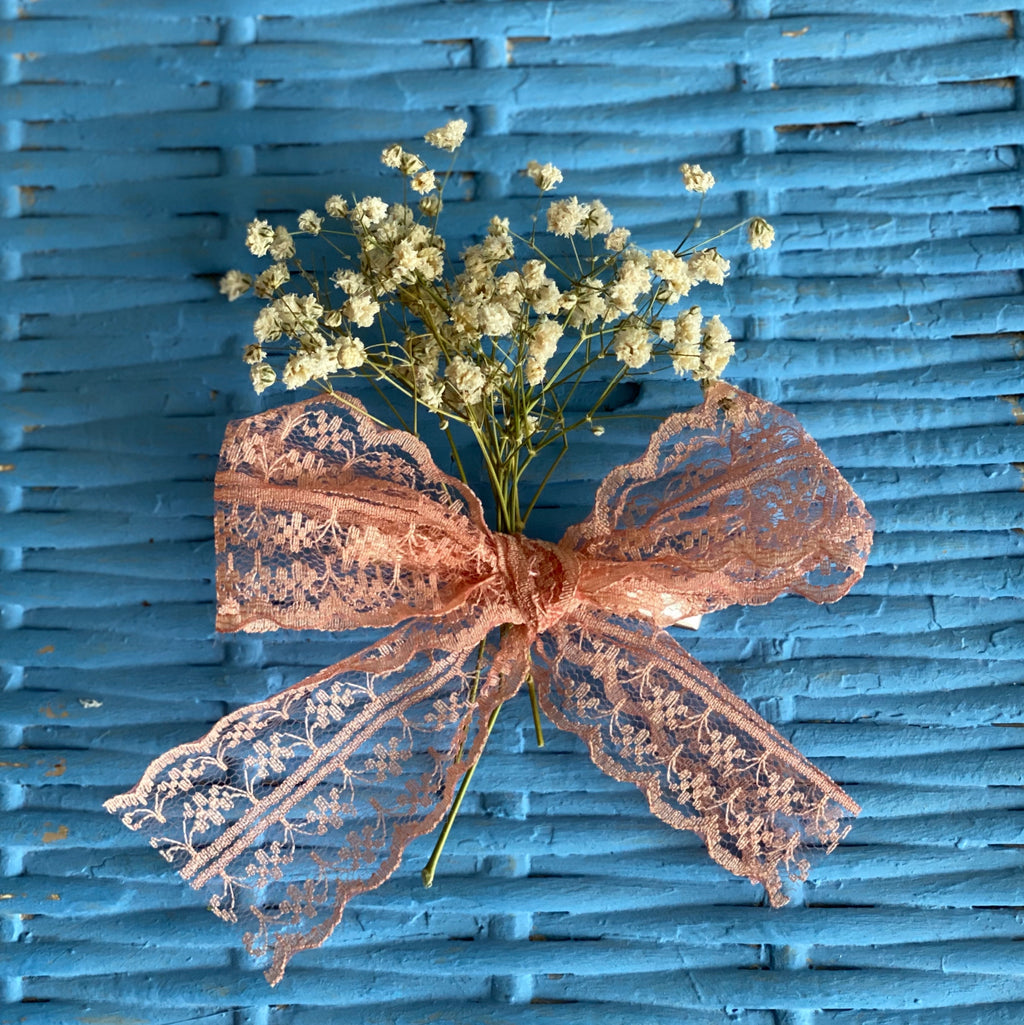 Rabat Bow - Handmade Lace hair bow in Coral Pink