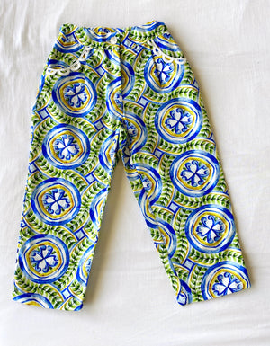 Capri Trousers in Blue Tile Print